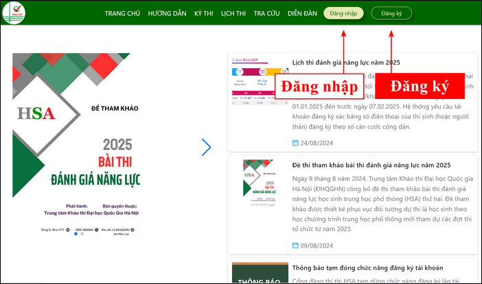 Hướng dẫn đăng ký tài khoản thi Đánh giá năng lực ĐHQG Hà Nội
